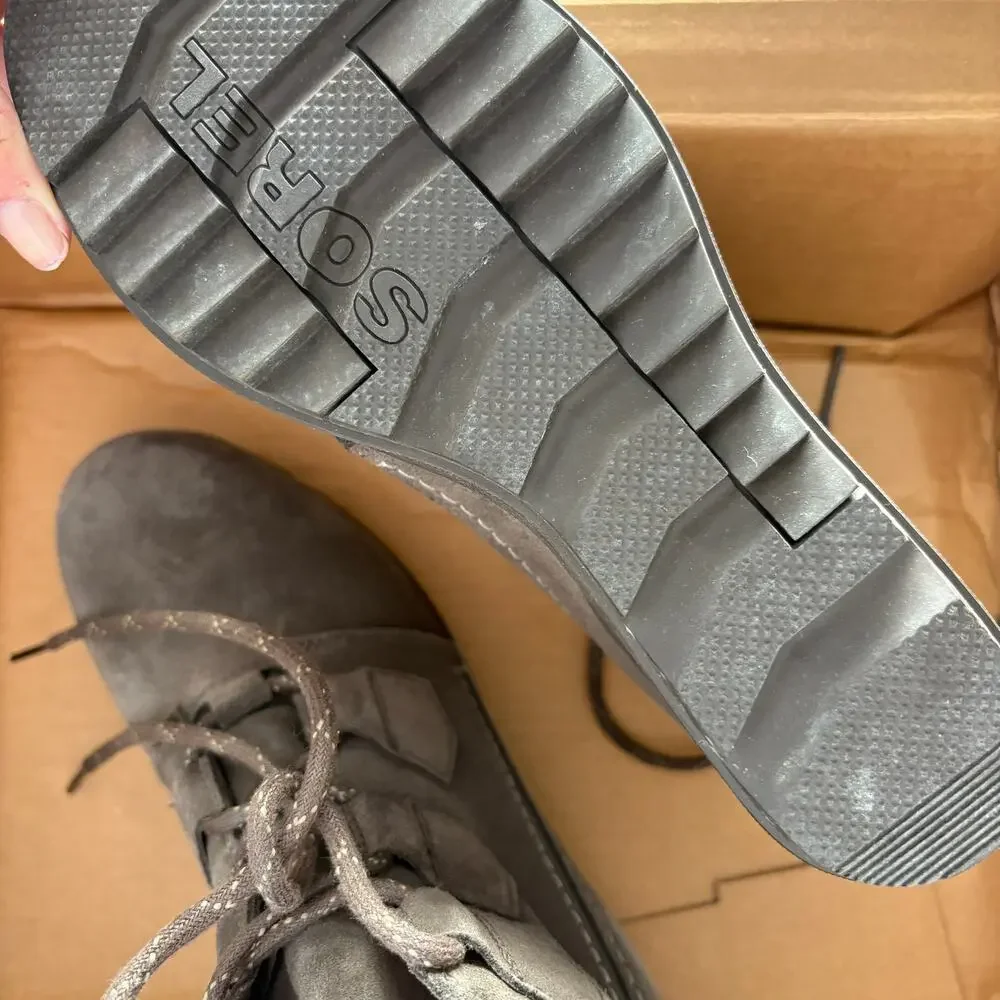 Sorel Evie Major Wedge Boots 9.5 Gray Suede NWT Combat Lace Ankle Booties